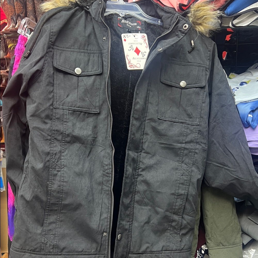 Alpine Swiss Black Men's Military Jacket with Fur Trim
